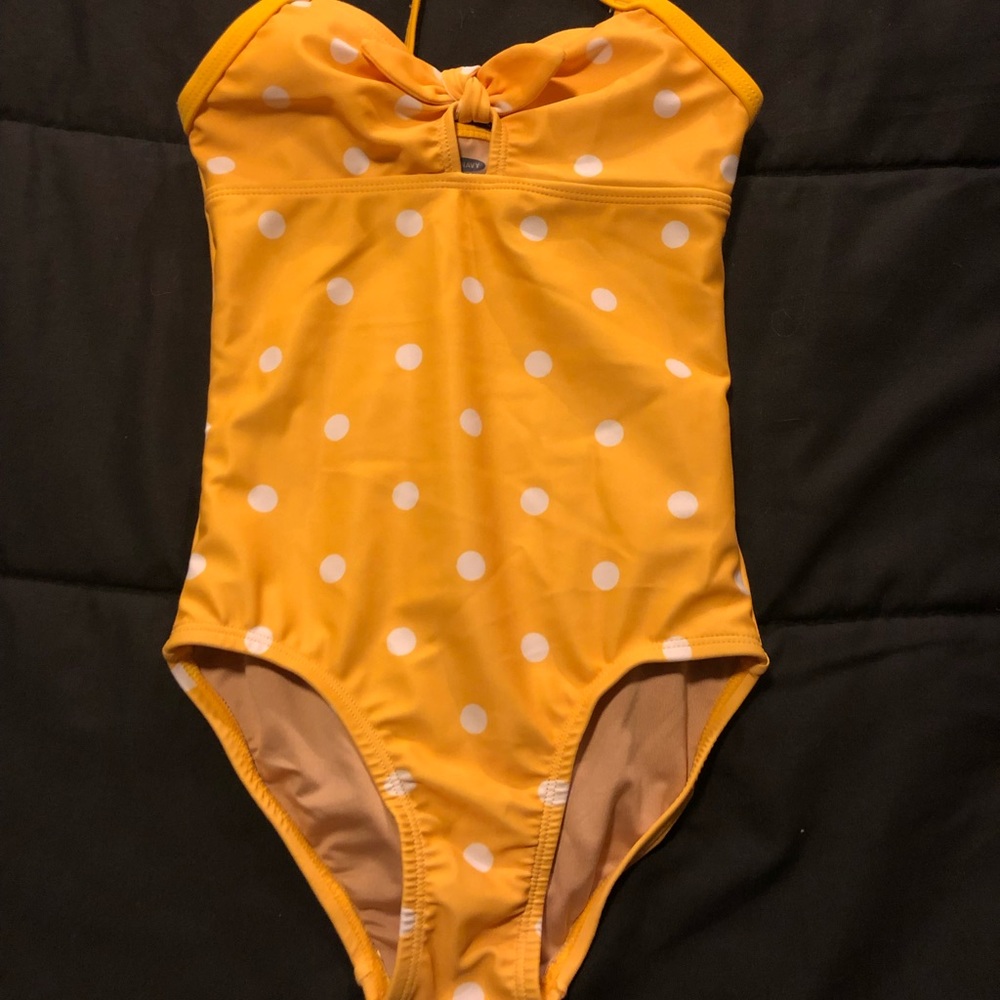 EUC Toddler girl size XS yellow polka dot swimsuit